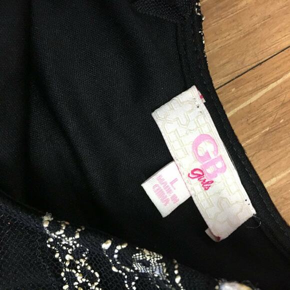 GB Girls Dress Size Large Black Gold Lace Fitted Visible Zip NEW - Picture 5 of 6